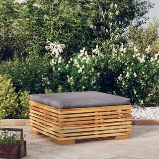 The Living Store Gartenhocker mit Dunkelgrauen Kissen Massivholz Teak - Grau