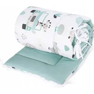 Bettumrandung für Babybett 30x180 cm Baumwolle weich gepolstert - Safari - Türkis