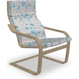 ABAKUHAUS Nautisch Poäng Sessel Polster, Sea Weeds Seepferde Fische, Sitzkissen mit Stuhlkissen mit Hakenschlaufe und Reißverschluss, Eischale Sky Blue