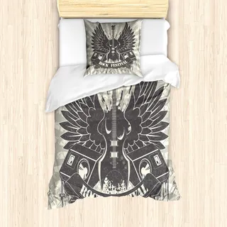 ABAKUHAUS Rockmusik Mantele, Winged Instrument, Milbensicher Allergiker geeignet mit Kissenbezügen, 135 cm x 200 cm - 80 x 80 cm, Taupe Staubcreme