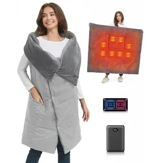 Heizdecke Kabellos mit 7.4V Akku für Herren Damen, FERNIDA Elektrische Wärmekissen Tragbar Beheizter Schal für Zuhause, Büro, Reisen, Wandern,Grau