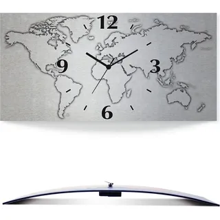 ARTland Wanduhre, gebogen Quarzuhr - schwarzer Zeiger Weltkarte Größe: 60x30 cm - Grau