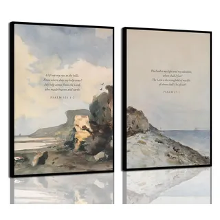 ZARTMYY 2 x Bibelvers Wandkunst, Psalm 121:1-2 und 27:1, christliche Leinwanddrucke, motivierende Schrift, Vintage-Aquarellgemälde, Bilder, religiöse, inspirierende Poster, Heimdekoration, ungerahmt