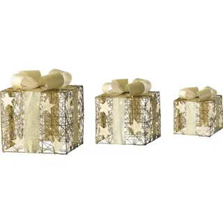 LED Leuchtfigur Lumineo 3er Geschenkset gold H 65 LEDs Lichtfarbe warmweiß batte