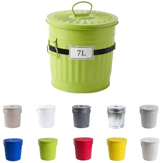 Jinfa Mülleimer Kinderzimmer kleiner Metalleimer Blecheimer mit Deckel | Grün | Ø 21,5 cm, Höhe 21,5 cm, 7 Liter