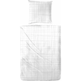 Bettwäsche PRIMERA "Kalisa", grau (weiß, grau), B/L: 155cm x 220cm, 1 Stk., 1 Stk., Perkal, B/L: 80cm x 80cm, 2 Stk., Perkal, Obermaterial: 100% Baumwolle, Bettwäsche, Bettwäsche, im grafischen Design