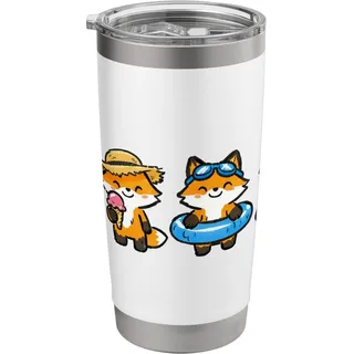 Süße Füchse in einer Reihe Squad Lustige Sommerurlaubsstimmung Doppelwandiger Edelstahl-Thermobecher