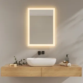 EMKE Badezimmerspiegel mit Beleuchtung, 70 x 50 cm, 3000 K, Warmweiß, Wandschalter, vertikale/horizontale Installation, explosionsgeschützter Spiegel IP44, energiesparend