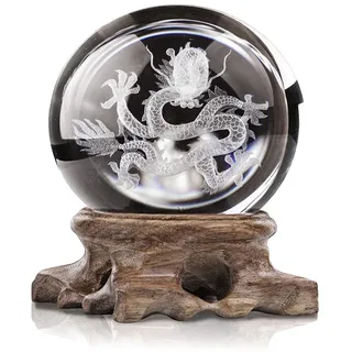 3D Inner Carving Drache Kristallkugel Feng Shui Kristall-Glas-Globus Briefbeschwerer mit Holzständer für Heimdekoration von HDCRYSTALGIFTS