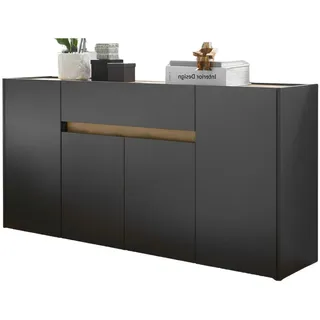 Furn.Design Sideboard grau matt, Eiche Wotan 170 cm, Kommode 4-türig , Holzwerkstoff , Nachbildung,Eiche , Holz Optik, Uni , 3 Fächer , 170x87x40 cm , Kleinmöbel, Kommoden, Sideboards