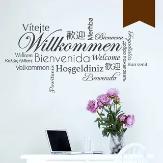 WANDKINGS Wandtattoo - Willkommen in verschiedenen Sprachen - 100 x 54 cm - Braun - Wähle aus 5 Größen & 35 Farben