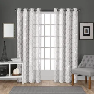 Exclusive Home Vorhänge Tülle Top Fenster Vorhang Panel Paar, Polyester, Winter White, Silver Print, 54x84