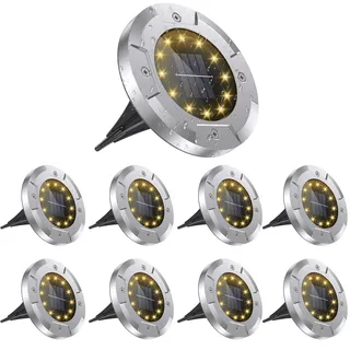 AGOTD Solar Bodenleuchte Aussen Garten 12LEDs, Solarleuchten Außenleuchte, Led Solar Gartenleuchten Wasserdicht Solarlampen für Garten, Rasen, Gehweg, Patio, Auffahrt Warmweiß 8 Stück