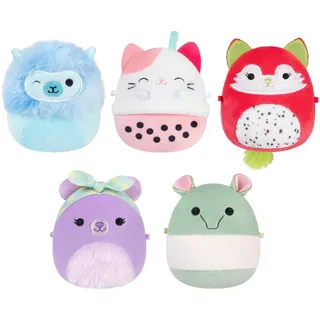 Micromallows Squishmallows Original Plush 5-Pack - Lavender Bear, Dragonfruit Fox, Calico Cat Boba Tea, Tapir, Alpaca