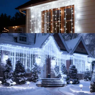 PEMOTech Eisregen Lichterkette Außen,10m 423 LED kalt weiß Weihnachtsbeleuchtung Außen,IP65 Wasserdicht und Staubdicht 8 Modi und Timer Weihnachtsdeko Aussen für Fenster,Traufe,Balkon,Geländer