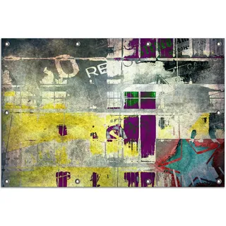 Wallario Outdoor-Poster für Garten oder Balkon, Motiv Retro-Style türkis-rot, in ca. 80 x 120 cm - Gelb