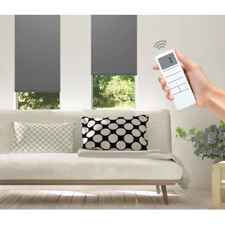 Elektrisches Rollo GOOD LIFE "Vau - SMART HOME" Gr. 2, grau (anthrazit, weiß, weiß), B:120cm H:150cm, Kunststoff, Metall, Polyester, Rollos, Elektrisches Rollo, mit Fernbedienung