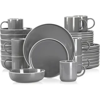 Geschirrset, elegantes Design, vollständige Essensoptionen, Grau 32Teile