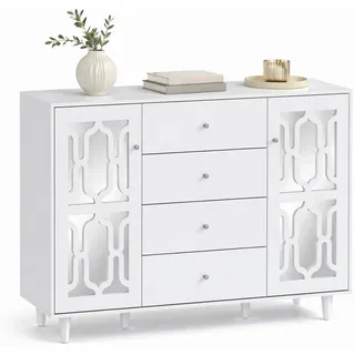 Stilvora Sideboard in Weiß Kommode mit Kristallgriffen für Wohnzimmer und Esszimmer, B147.5/T40/H102 cm , Holzwerkstoff , Rechteckig,Rechteckig , konisch , 147.5x102x40 cm , Kleinmöbel, Kommoden, Sideboards