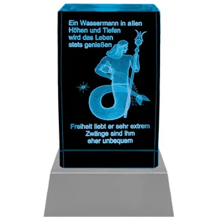 Kaltner Präsente Stimmungslicht - Das perfekte Geschenk: LED Kerze/Kristall Glasblock / 3D-Laser-Gravur Horoskop Sternzeichen Wassermann Astrologie