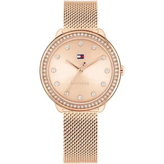 Tommy Hilfiger Uhr mit DREI-Zeiger-Quarzwerkfür Damen mit Roségoldfarbenes Edelstahl-Mesh-Gliederarmband - 1782700