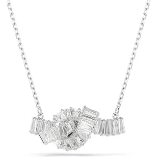 Swarovski Matrix Anhänger, Rhodinierte Damenhalskette mit Knoten-Motiv Zirkonia im Baguette-Schliff in Krappenfassung, Länge: 42-49 cm