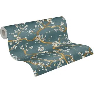 A.S. Création A.S. Creation Vliestapete, Blütenmuster Floral 10,05 m x 0,53 m Blau-Gold FSC®
