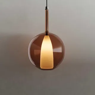 s.luce Hängelampe Belluna 5m Abhängung Braun Ø 24cm , Glas , Rund , E27 , 24x45x24 cm , Lampen & Leuchten, Innenbeleuchtung, Hängeleuchten, Pendelleuchten