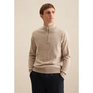 Stehkragenpullover SEIDENSTICKER "Schwarze Rose", Herren, Gr. L, beige, 100% Wolle, unifarben, regular fit, ohne Ausschnitt, Pullover Stehkragenpullover, Quarter Zip Uni