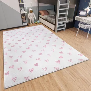 HANSE HOME Kinderteppich »Adventures Hearts« rechteckig 7 mm Höhe Spielteppich, fest, Kinderzimmer, Kurzflor, Spielunterlage HANSE Home Creme,Rosa B : cm 1 Stk.