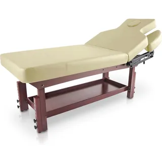 QUIRUMED SPA-Tisch mit unterem Tablett, beige Farbe, Holzstruktur, Kunstleder, höhenverstellbar, klappbare Rückenlehne, Armlehnen, Gesichtsloch, 2 Abschnitte