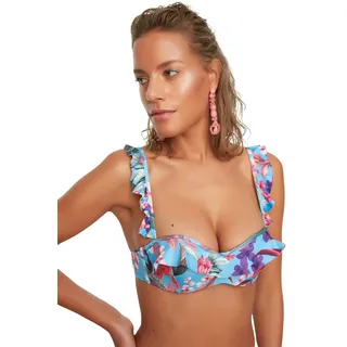 Trendyol Damen Blumenmuster Gefügter Rüschen Balenx Bikini-top Bikini Top, Lila, 42 EU