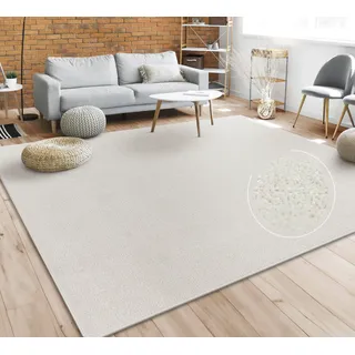 Paco Home & Teppich Für Wohnzimmer Einfarbig Kurzflor, Schlicht Und Modern, In Creme 60x100 cm