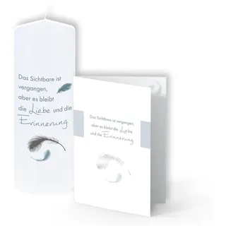 DOLORINO Trauerkerze mit passende Trauerkarte | "Das Sichtbare ist vergangen" | Trauerkerzen-Set | made in Germany | 20x8cm