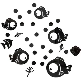 GIUSOBG 30 Stücke Wandtattoo Badezimmer,Acryl Spiegelaufkleber Netter Fisch Blasen Fliesenaufkleber Bad Wand Tattoo Selbst Klebend Spiegel Wandaufkleber,für Wohnzimmer Schlafzimmer Deko (Schwarz)