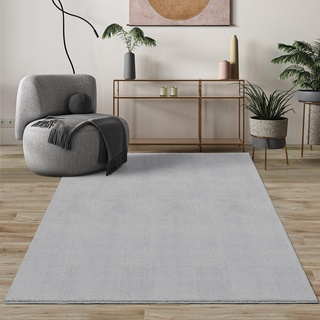 Mia's Teppiche Comfort Moderner Flauschiger Kurzflor Teppich, Anti-Rutsch Unterseite, Waschbar bis 30 Grad, Super Soft, Felloptik, Grau, 80 x 300 cm