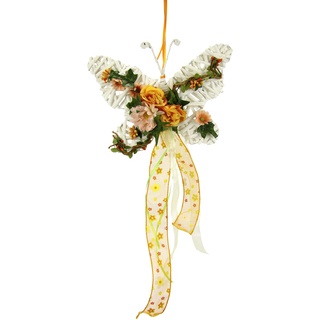 Flair Flower Wandkranz Blume mit Mohnblumen Gänseblümchen Margeriten mit Schleife zum Hängen Kunstblumen Blüten Kränze Wanddeko Türschmuck Wandschmuck Türkranz, Schmetterling, 60x25cm