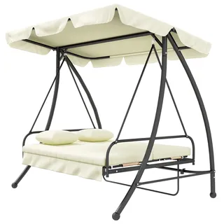 Hollywoodschaukel für 3 Personen mit Liegefunktion | Farbe: Weiß | Abmessungen: 200x125x170 cm