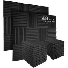 JBER 48 stück Akustikschaumstoff Akustikschaumplatten, 2,5 x 30,5 x 30,5 cm Schallabsorber Akkustikschaumstoff Schallschutz für Tonstudio, Schwarz