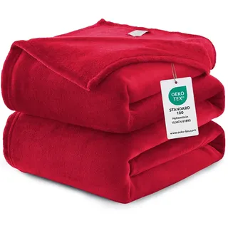 WAVVE Fleecedecke, Flanell, Mikrofaser, Sofaüberwurf, 230 x 270 cm, Rot, Sofaüberwurf für 2 Personen, Felldecke, groß, warm und weich, aus Plüsch, 270 x 230 cm