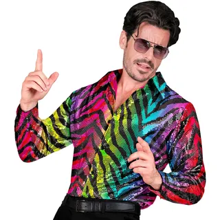 W WIDMANN MILANO Party Fashion - Party Fashion Pailletten Hemd für Herren, Disco Fever, Schlagermove, Animal Print, Herrenhemd