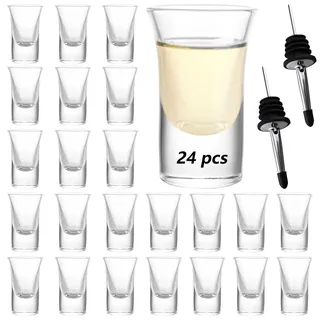 FWEEK 24er Set Schnapsgläser, 2cl Shotgläser aus Glas, Schnapsglas Schnaps Gläser Dicker Boden mit Weinausgießer für Party, Club, Bar, Trinken, Spülmaschinenfest