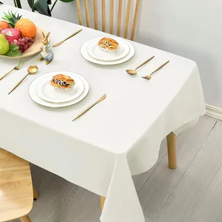 Hiasan Tischdecke Abwaschbar Abwischbare Tischtuch Eckig Creme 140x280cm | Tischdecken Stoff, Table Cloth Lotuseffekt Wasserabweisend für Esszimmer Küche Outdoor Wetterfest Geburtstag Party Biertisch