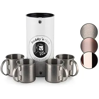Buddy ́s Bar - Moscow Mule Becher, 450 ml, hochwertiger Edelstahl-Becher, lebensmittelecht, Cocktail-Tasse inklusive Geschenkbox, Edelstahl Antik, 4er Set