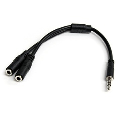 StarTech.com 3,5 mm Audio Klinke Y-Kabel Headset Splitter, Aux Kabel für Audio und Mic, Adaper für Headset, Mikrofon und Lautsprecher, Stecker für Laptops und Ultrabooks
