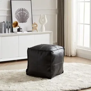 Quadratischer Pouf - Aufbewahrungslösung - 44 cm - Schwarz - wasserdichtes Leder
