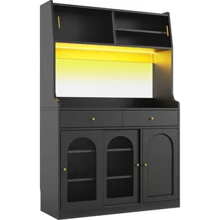 okwish Vitrinenschrank mit LED-Beleuchtung Variable Lichtfarben Esszimmer Schwarz