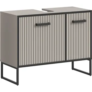welltime Waschbeckenunterschrank »Locri, Höhe 63 cm, Rillenoptik, Metall Kufen« 1 Stk. tlg. modernes Design, Badschrank, Unterschrank, Bad