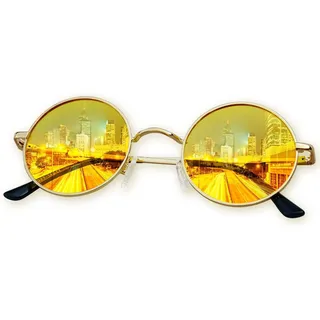 KANASTAL Nachtfahrbrille Herren und Damen Runde Nachtbrille zum Autofahren Anti Blende Nachtsichtbrille UV400 Schutz, Gold Rahmen Gelbe Gläser