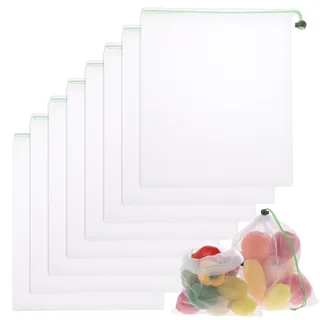 BOHUIZ 8 Stück Obst Gemüse Netztasche, Obstnetz Netzbeutel mit Kordelzug durchsichtige Netzbeutel Produce Mesh Bags für Lebensmittel Gemüse Obst Haushalt Spielzeug Kleinteile